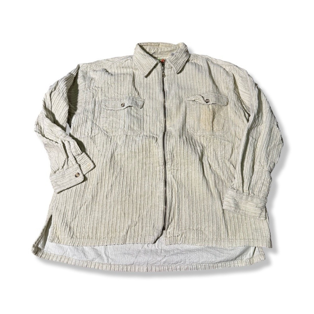 Vintage Phase One Beige Full Zip Corduroy Jacket Size XL 90s Streetwear